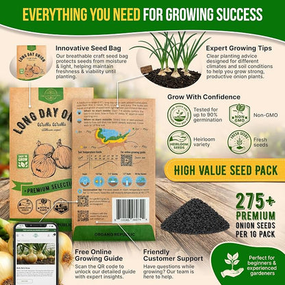 Onion Walla Walla Seeds Pack 1G - Over 275 Non-GMO Heirloom Onion Seeds for Planting Vegetables in Individual Seed Packet, Vegetable Seeds for Planting Home Garden Indoor & Outdoor Gardening