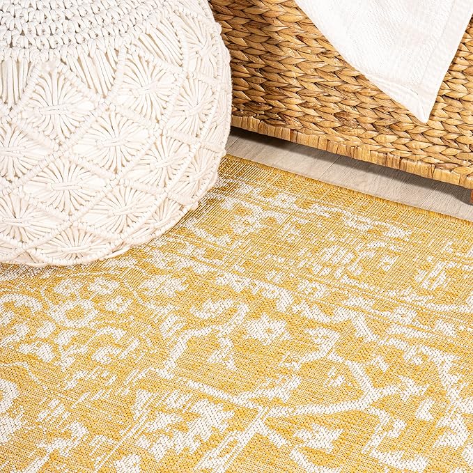 JONATHAN Y Boho Medallion Indoor Outdoor Runner Rug 2X10 Yellow/Cream, Malta Textured Weave for Backyard, Patio, Porch, Easy-Cleaning, High Traffic, Pet-Friendly, Non-Shedding (SMB104G-210)