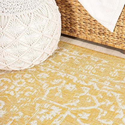 JONATHAN Y Boho Medallion Indoor Outdoor Runner Rug 2X10 Yellow/Cream, Malta Textured Weave for Backyard, Patio, Porch, Easy-Cleaning, High Traffic, Pet-Friendly, Non-Shedding (SMB104G-210)
