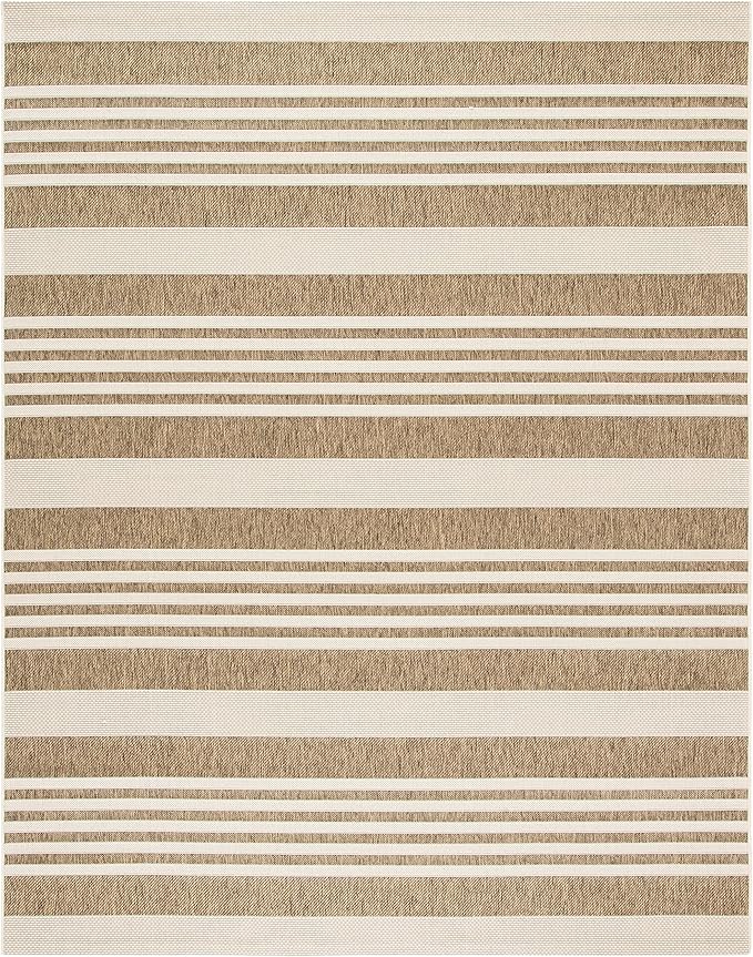 SAFAVIEH Washable Rug Outdoor Courtyard Collection - 8' x 11', Brown & Bone, Non-Shedding & Easy Cleaning, Ideal for Patio, Backyard, Mudroom (CY6062-242)