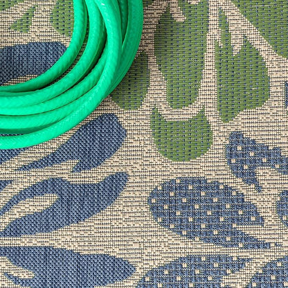 JONATHAN Y Floral Textured Weave Indoor Outdoor Round Area Rug 5 Ft Navy/Green, Zinnia Modern for Backyard, Patio, Porch, Easy-Cleaning, High Traffic, Pet-Friendly, Non-Shedding (SMB110B-5R)