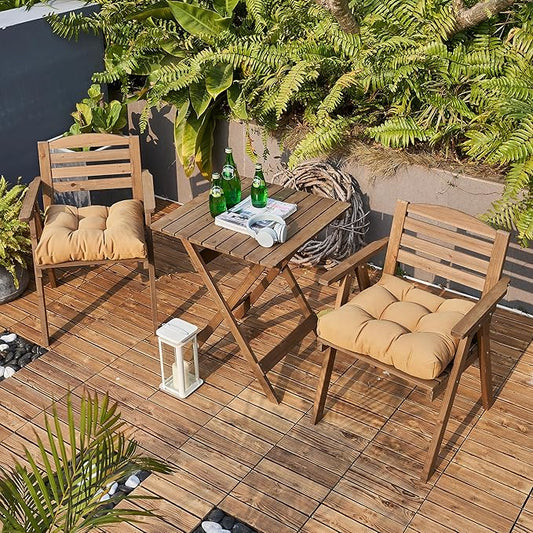 ARTPLAN Outdoor Chair Cushions,Set of 4,19"x19"x4" Patio Seat Pad Cushions with Ties,Wicker Tufed Outdoor Cushions for Patio Furniture,Light Brown
