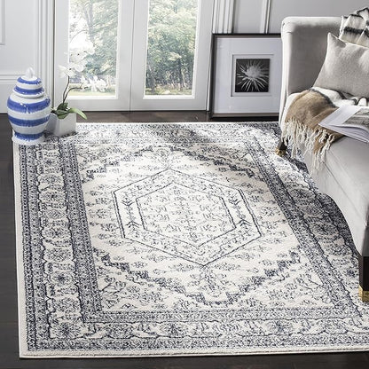 SAFAVIEH Adirondack Collection Accent Rug - 4' x 6', Ivory & Navy, Oriental Medallion Design, Non-Shedding & Easy Care, Ideal for High Traffic Areas in Entryway, Living Room, Bedroom (ADR108R)