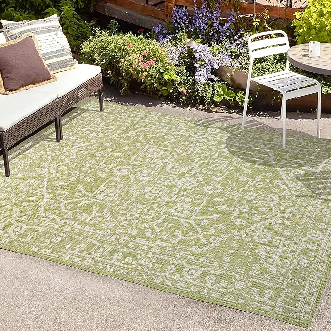 JONATHAN Y Boho Medallion Indoor Outdoor Area Rug 9X12 Green/Cream, Malta Textured Weave for Backyard, Patio, Porch, Easy-Cleaning, High Traffic, Pet-Friendly, Non-Shedding (SMB104D-9)