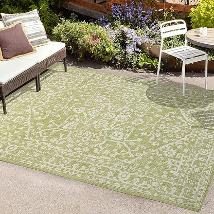 JONATHAN Y Boho Medallion Indoor Outdoor Area Rug 9X12 Green/Cream, Malta Textured Weave for Backyard, Patio, Porch, Easy-Cleaning, High Traffic, Pet-Friendly, Non-Shedding (SMB104D-9)