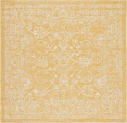 SAFAVIEH Washable Rug Outdoor Courtyard Collection - 6'7" Square, Gold & Ivory, Non-Shedding & Easy Cleaning, Ideal for Patio, Backyard, Mudroom (CY8680-56021)