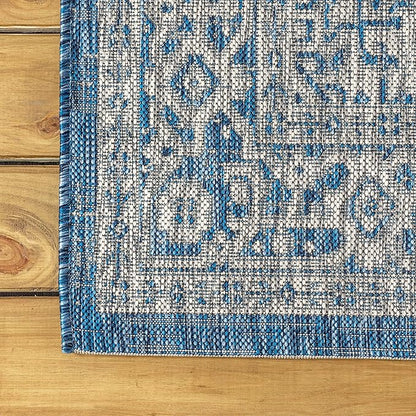 JONATHAN Y Medallion Weave Indoor Outdoor Square Area Rug 5X5 Navy/Gray, Sinjuri Textured for Backyard, Patio, Porch, Easy-Cleaning, High Traffic, Pet-Friendly, Non-Shedding (SMB101B-5SQ)