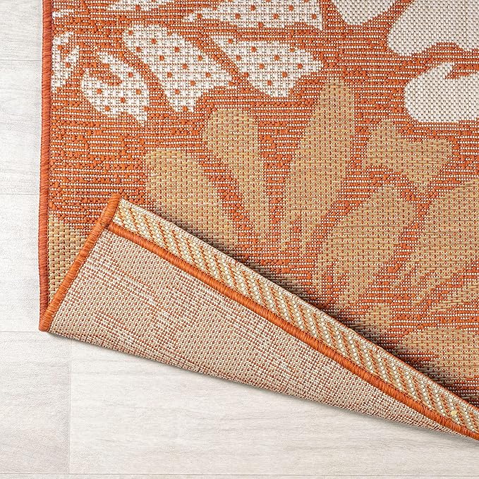 JONATHAN Y Floral Textured Weave Indoor Outdoor Runner Rug 2X10 Orange/Cream, Zinnia Modern for Backyard, Patio, Porch, Easy-Cleaning, High Traffic, Pet-Friendly, Non-Shedding (SMB110E-210)
