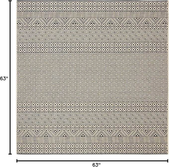 SAFAVIEH Washable Rug Outdoor Courtyard Collection - 5'3" Square, Beige & Black, Non-Shedding & Easy Cleaning, Ideal for Patio, Backyard, Mudroom (CY6235-25612)