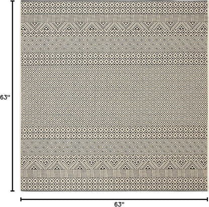 SAFAVIEH Washable Rug Outdoor Courtyard Collection - 5'3" Square, Beige & Black, Non-Shedding & Easy Cleaning, Ideal for Patio, Backyard, Mudroom (CY6235-25612)