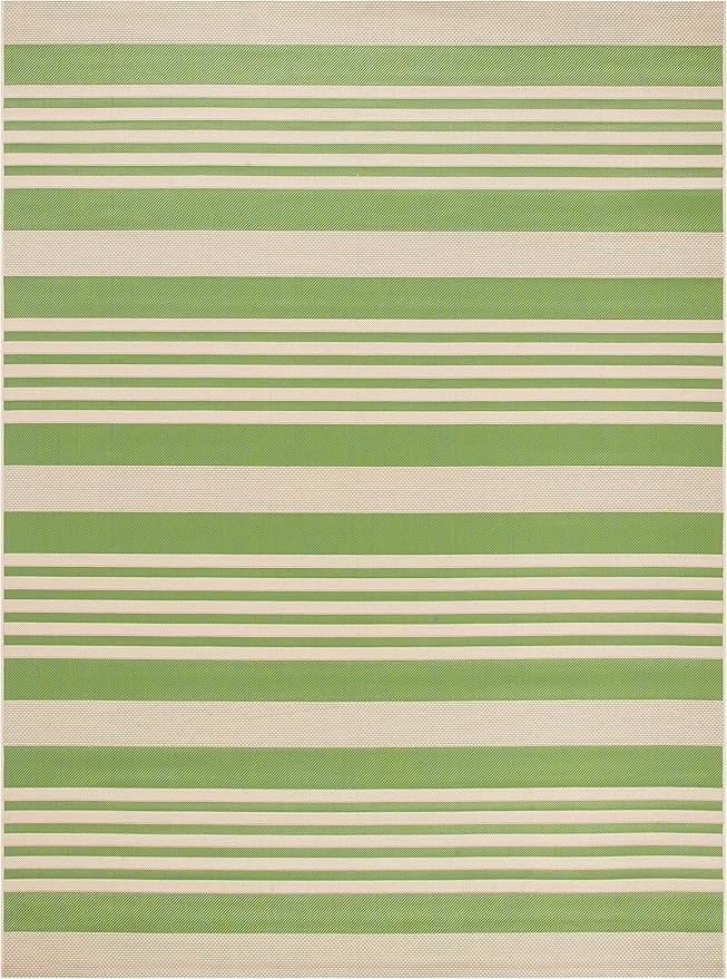 SAFAVIEH Washable Rug Outdoor Courtyard Collection - 5'3" Round, Green & Beige, Non-Shedding & Easy Cleaning, Ideal for Patio, Backyard, Mudroom (CY6062-244)