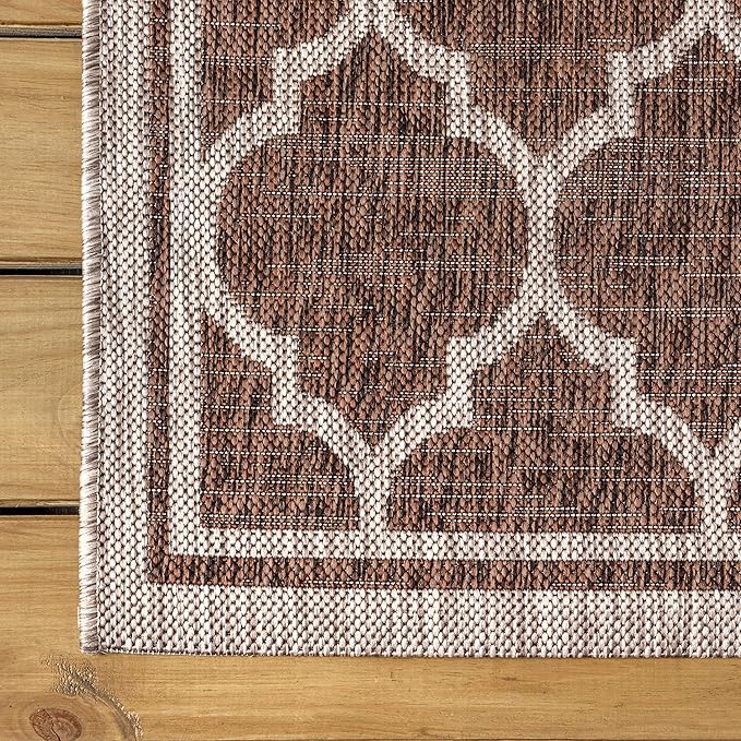 JONATHAN Y Moroccan Trellis Indoor Outdoor Runner Rug 2X10 Espresso/Taupe, Trebol Textured Weave for Backyard, Patio, Porch, Easy-Cleaning, High Traffic, Pet-Friendly, Non-Shedding (SMB109B-210)
