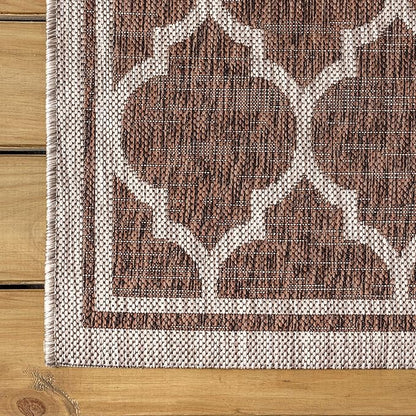 JONATHAN Y Moroccan Trellis Indoor Outdoor Runner Rug 2X10 Espresso/Taupe, Trebol Textured Weave for Backyard, Patio, Porch, Easy-Cleaning, High Traffic, Pet-Friendly, Non-Shedding (SMB109B-210)