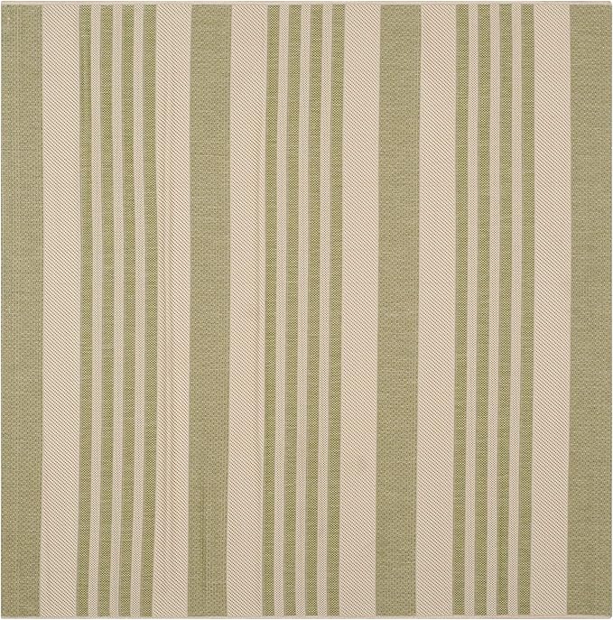 SAFAVIEH Washable Rug Outdoor Courtyard Collection - 5'3" Square, Beige & Sweet Pea, Non-Shedding & Easy Cleaning, Ideal for Patio, Backyard, Mudroom (CY6062-218)