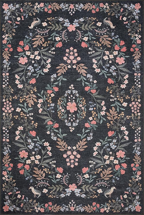 Loloi Rifle Paper Co. Maison Collection MAO-04 Tuileries Black 2'-6" x 7'-6", .19" Pile Height, Runner Rug
