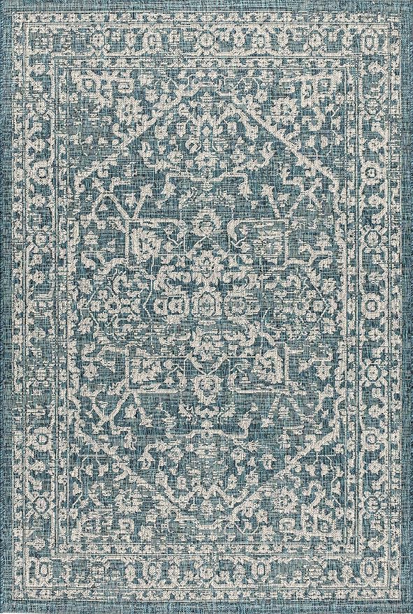 JONATHAN Y Boho Medallion Indoor Outdoor Area Rug 9X12 Teal/Gray, Malta Textured Weave for Backyard, Patio, Porch, Easy-Cleaning, High Traffic, Pet-Friendly, Non-Shedding (SMB104B-9)