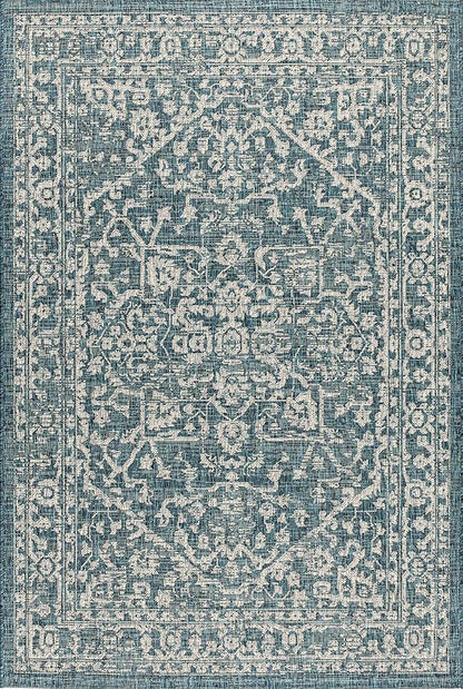 JONATHAN Y Boho Medallion Indoor Outdoor Area Rug 9X12 Teal/Gray, Malta Textured Weave for Backyard, Patio, Porch, Easy-Cleaning, High Traffic, Pet-Friendly, Non-Shedding (SMB104B-9)