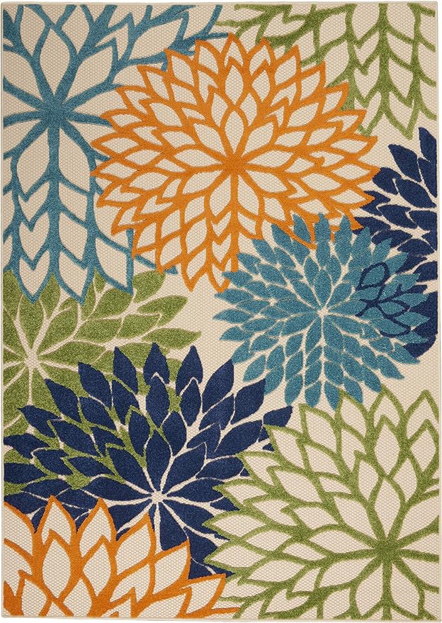Nourison Aloha Indoor/Outdoor Multicolor 3'6" x 5'6" Area-Rug, Tropical, Botanical, Easy-Cleaning, Non Shedding, Bed Room, Living Room, Dining Room, Deck, Backyard, Patio (3x5)