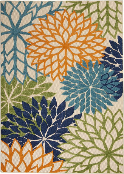 Nourison Aloha Indoor/Outdoor Multicolor 3'6" x 5'6" Area-Rug, Tropical, Botanical, Easy-Cleaning, Non Shedding, Bed Room, Living Room, Dining Room, Deck, Backyard, Patio (3x5)