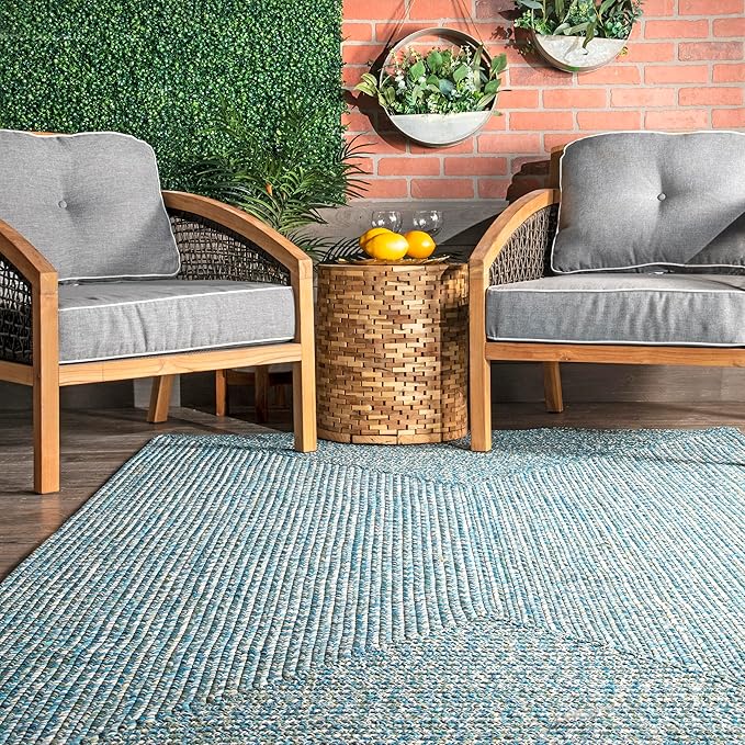 nuLOOM 3' x 5' Solid Hand Braided Indoor/Outdoor Area Rug, Pet-Friendly, High Traffic, Weather Resistant, for Patio, Balcony, Bedroom, Living Room, Dining Room, Wynn Aqua