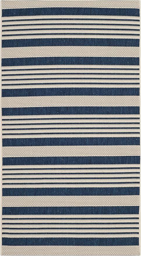 SAFAVIEH Washable Rug Outdoor Courtyard Collection - 2'7" x 5', Navy & Beige, Non-Shedding & Easy Cleaning, Ideal for Patio, Backyard, Mudroom (CY6062-268)
