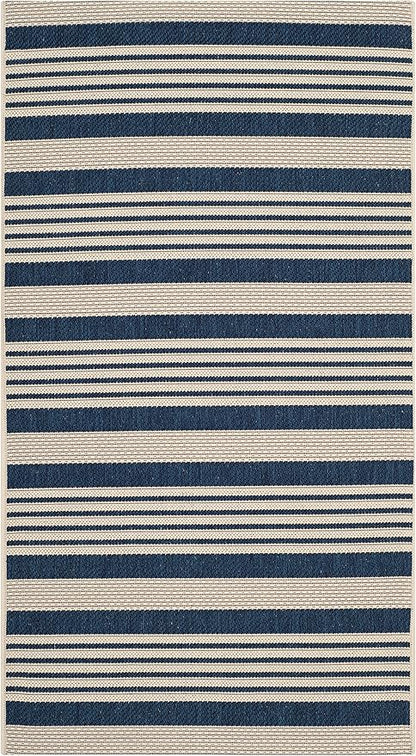 SAFAVIEH Washable Rug Outdoor Courtyard Collection - 2'7" x 5', Navy & Beige, Non-Shedding & Easy Cleaning, Ideal for Patio, Backyard, Mudroom (CY6062-268)