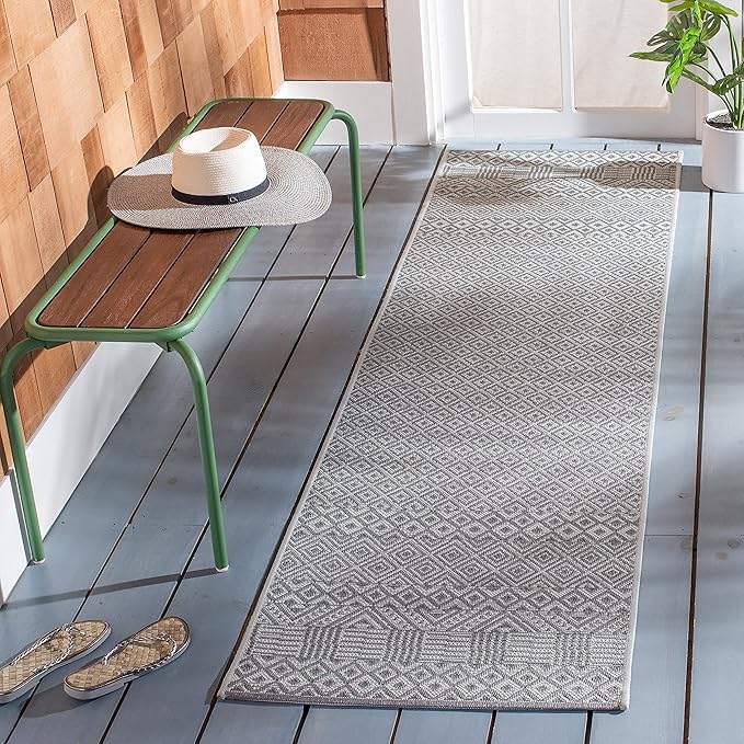 SAFAVIEH Washable Rug Outdoor Courtyard Collection - 2'3" x 12' Runner, Brown & Grey, Non-Shedding & Easy Cleaning, Ideal for Patio, Entryway, Mudroom, Hallway, Kitchen (CY6235-07812)