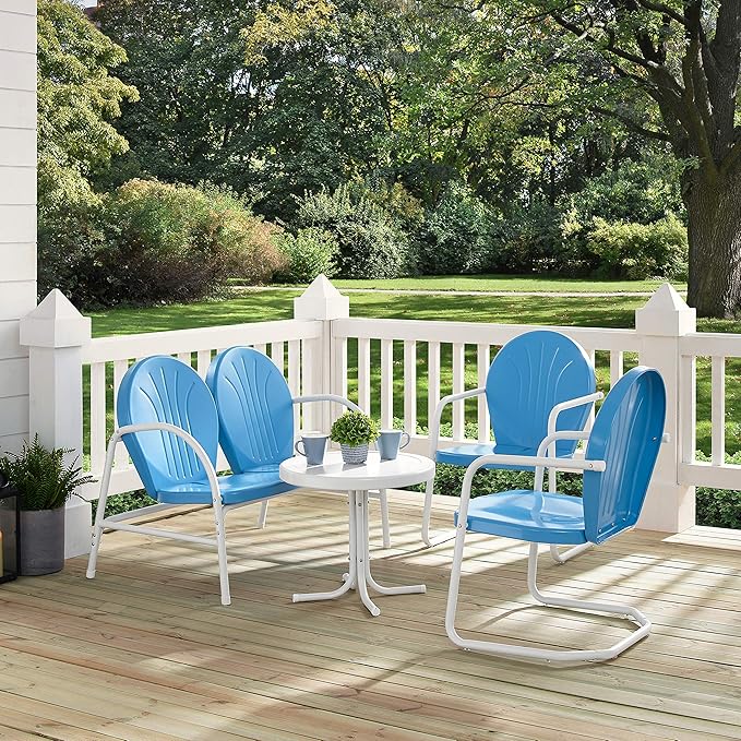 Crosley Furniture Griffith 4-Piece Retro Metal Outdoor Loveseat Patio Furniture Set for Porch, Deck, Balcony, Sky Blue