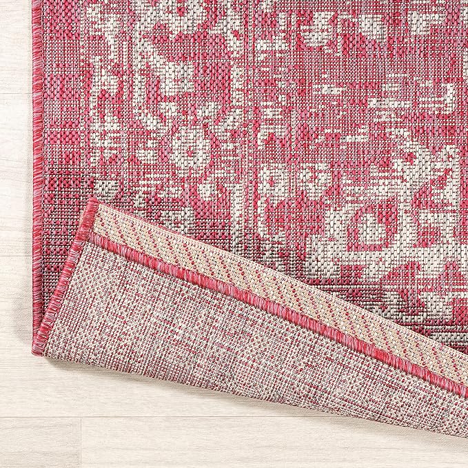 JONATHAN Y Boho Medallion Indoor Outdoor Runner Rug 2X10 Fuchsia/Light Gray, Malta Textured Weave for Backyard, Patio, Porch, Easy-Cleaning, High Traffic, Pet-Friendly, Non-Shedding (SMB104E-210)