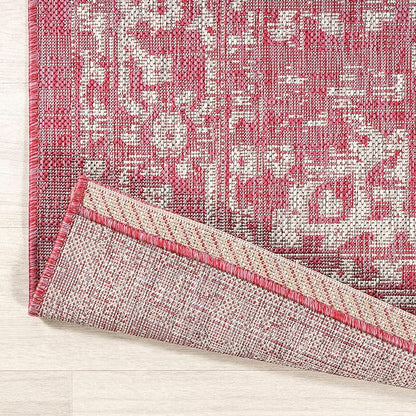 JONATHAN Y Boho Medallion Indoor Outdoor Runner Rug 2X10 Fuchsia/Light Gray, Malta Textured Weave for Backyard, Patio, Porch, Easy-Cleaning, High Traffic, Pet-Friendly, Non-Shedding (SMB104E-210)