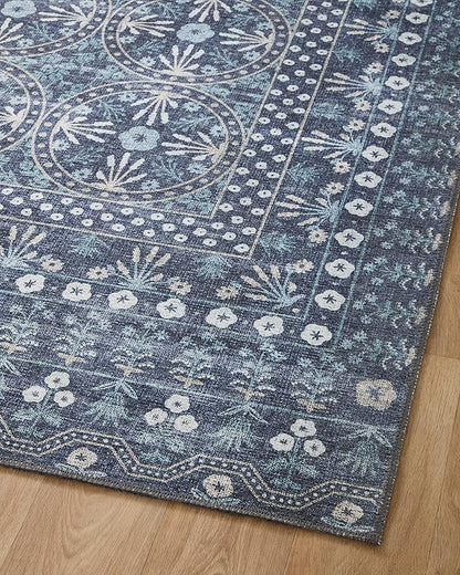 Loloi Rifle Paper Co. Maison Collection MAO-03 Rosette Blue 3'-0" x 3'-0" Round, .19" Pile Height, Accent Rug