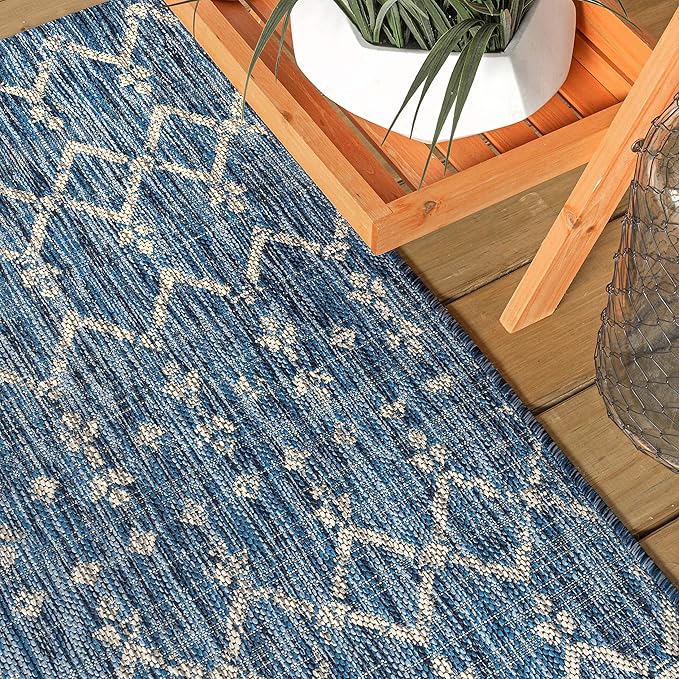 JONATHAN Y Moroccan Geometric Indoor Outdoor Area Rug 8X10 Navy/Light Gray, Ourika Textured Weave for Backyard, Patio, Porch, Easy-Cleaning, High Traffic, Pet-Friendly, Non-Shedding (SMB108B-8)