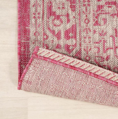 JONATHAN Y Medallion Weave Indoor Outdoor Area Rug 4X6 Fuchsia/Light Gray, Sinjuri Textured for Backyard, Patio, Porch, Easy-Cleaning, High Traffic, Pet-Friendly, Non-Shedding (SMB101G-4)