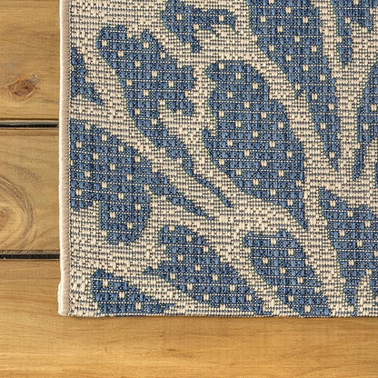 JONATHAN Y Floral Textured Weave Indoor Outdoor Round Area Rug 5 Ft Navy/Green, Zinnia Modern for Backyard, Patio, Porch, Easy-Cleaning, High Traffic, Pet-Friendly, Non-Shedding (SMB110B-5R)