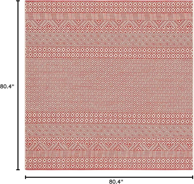 SAFAVIEH Washable Rug Outdoor Courtyard Collection - 6'7" Square, Beige & Red, Non-Shedding & Easy Cleaning, Ideal for Patio, Backyard, Mudroom (CY6235-23812)