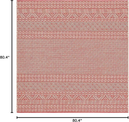SAFAVIEH Washable Rug Outdoor Courtyard Collection - 6'7" Square, Beige & Red, Non-Shedding & Easy Cleaning, Ideal for Patio, Backyard, Mudroom (CY6235-23812)