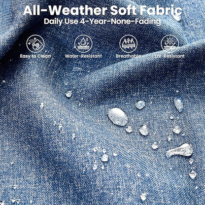 ovios 9 Pieces Patio Furniture Set, Outdoor Wicker Sofa Couch with Rocking Swivel Chairs Fire Pit Table, Modern Deep Seat Rattan Conversation Sets for Porch Deck, Denim Blue