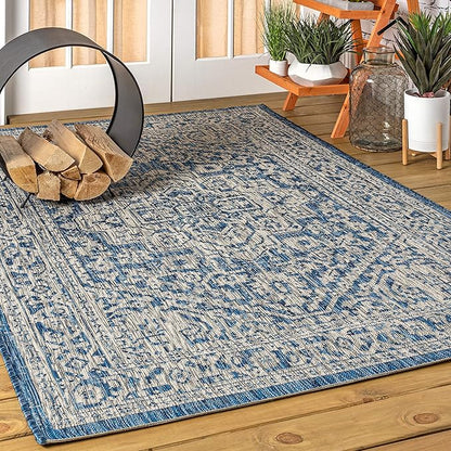 JONATHAN Y Medallion Weave Indoor Outdoor Area Rug 6X9 Navy/Gray, Sinjuri Textured for Backyard, Patio, Porch, Easy-Cleaning, High Traffic, Pet-Friendly, Non-Shedding (SMB101B-6)