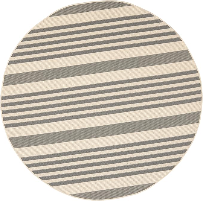 SAFAVIEH Washable Rug Outdoor Courtyard Collection - 6'7" Round, Grey & Bone, Non-Shedding & Easy Cleaning, Ideal for Patio, Backyard, Mudroom (CY6062-236)
