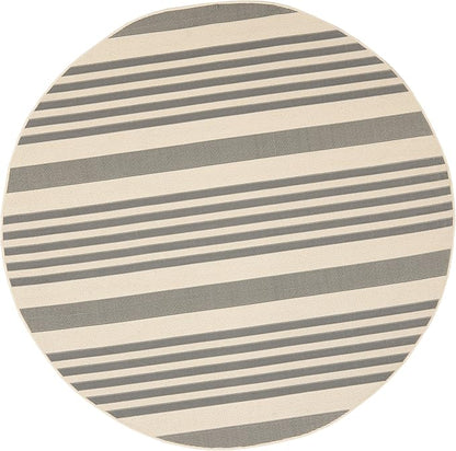 SAFAVIEH Washable Rug Outdoor Courtyard Collection - 6'7" Round, Grey & Bone, Non-Shedding & Easy Cleaning, Ideal for Patio, Backyard, Mudroom (CY6062-236)
