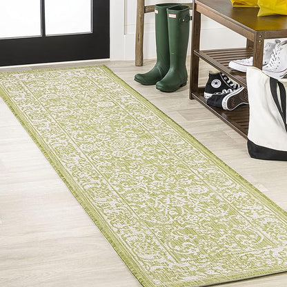 JONATHAN Y Weave Floral Indoor Outdoor Runner Rug 2X10 Green/Cream, Tela Bohemian Textured for Backyard, Patio, Porch, Easy-Cleaning, High Traffic, Pet-Friendly, Non-Shedding (SMB100D-210)