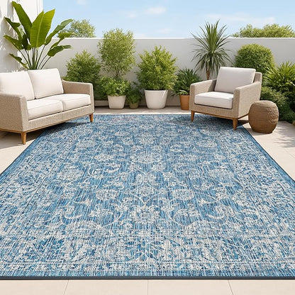 JONATHAN Y Weave Floral Indoor Outdoor Area Rug 6X9 Navy/Gray, Tela Bohemian Textured for Backyard, Patio, Porch, Easy-Cleaning, High Traffic, Pet-Friendly, Non-Shedding (SMB100B-6)