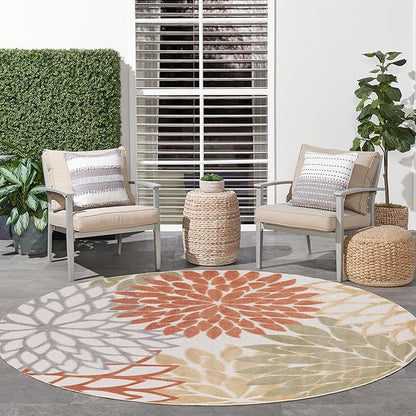 Nourison Home Aloha 63x63 Outdoor Polypropylene Fabric Rug in Ivory/Multi-Color