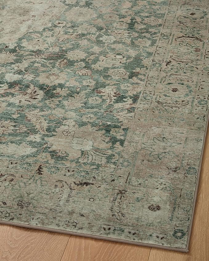 Loloi Magnolia Home by Joanna Gaines Sinclair Collection SIN-05 Jade/Sand 2'-3" x 3'-9", .25" Pile Height, Machine Washable, Accent Rug
