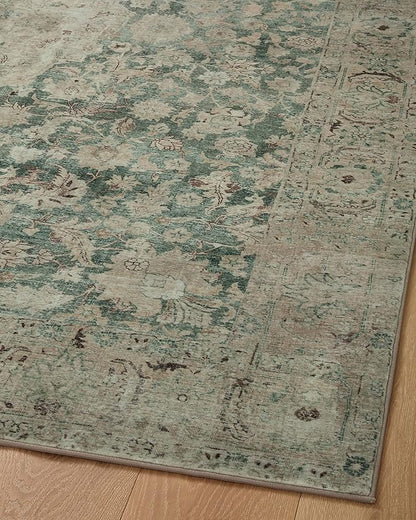 Loloi Magnolia Home by Joanna Gaines Sinclair Collection SIN-05 Jade/Sand 2'-3" x 9'-6", .25" Pile Height, Machine Washable, Runner Rug