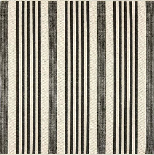SAFAVIEH Washable Rug Outdoor Courtyard Collection - 7'10" Square, Black & Bone, Non-Shedding & Easy Cleaning, Ideal for Patio, Backyard, Mudroom (CY6062-216)