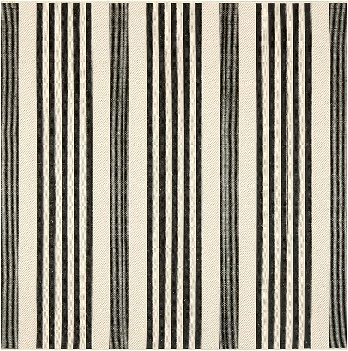 SAFAVIEH Washable Rug Outdoor Courtyard Collection - 4' Square, Black & Bone, Non-Shedding & Easy Cleaning, Ideal for Patio, Backyard, Mudroom (CY6062-216)