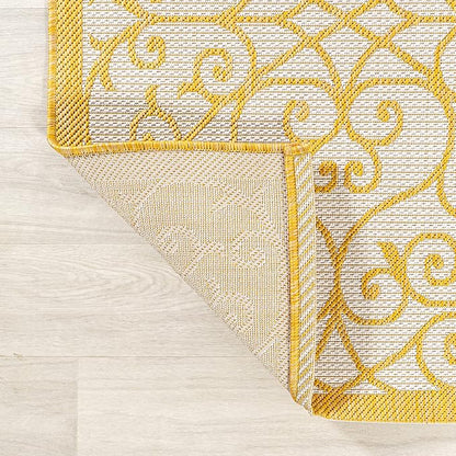 JONATHAN Y Vintage Filigree Indoor Outdoor Runner Rug 2X10 Cream/Yellow, Madrid Textured Weave for Backyard, Patio, Porch, Easy-Cleaning, High Traffic, Pet-Friendly, Non-Shedding (SMB107D-210)