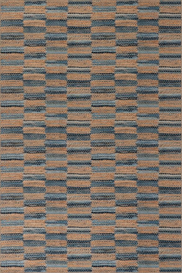 Dash & Albert Ravel Stripe Blue Machine Washable Rug, 3 X 5 Feet, Tan/Blue Stripe Pattern