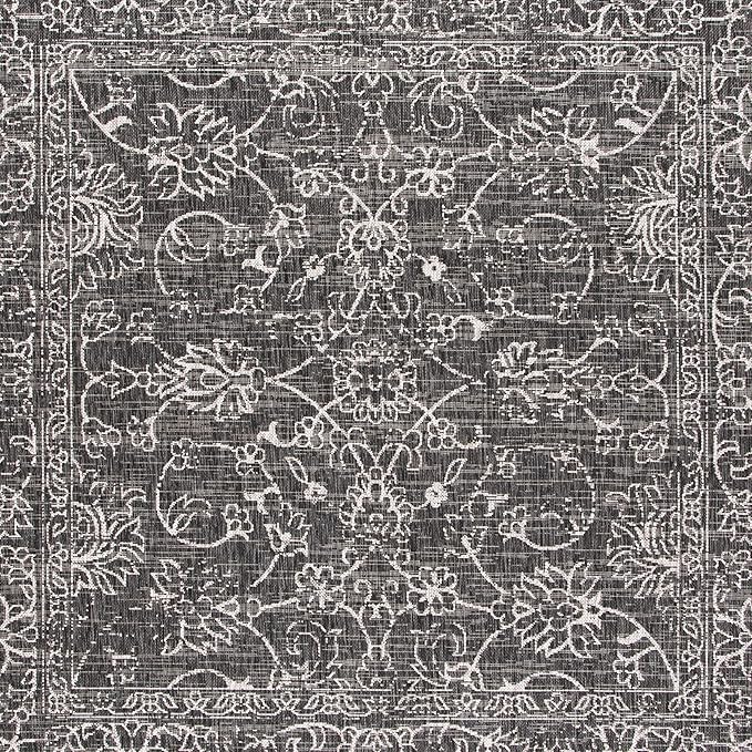 SAFAVIEH Washable Rug Outdoor Courtyard Collection - 6'7" Square, Black & Ivory, Non-Shedding & Easy Cleaning, Ideal for Patio, Backyard, Mudroom (CY8680-36621)
